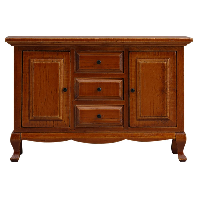 Chestnut Miniature Two-Door Three-Drawer Cabinet — custom doll clothing and miniature accessory