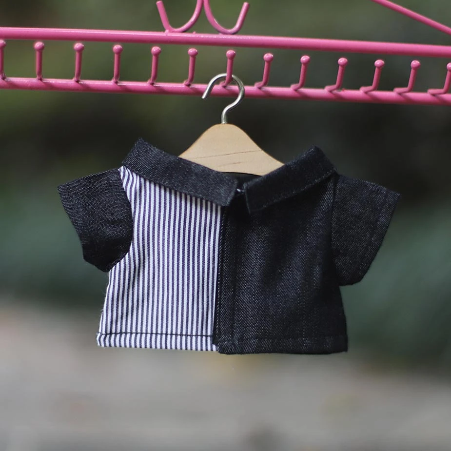 Mini Doll Button Shirts — Black denim striped shirt single piece