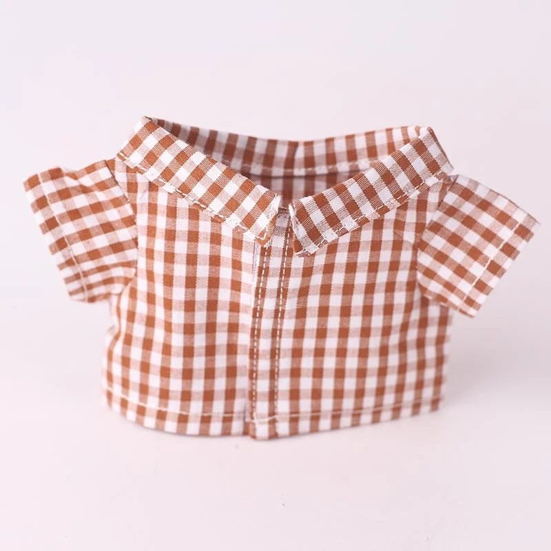 Mini Doll Button Shirts — Brown plaid shirt single piece