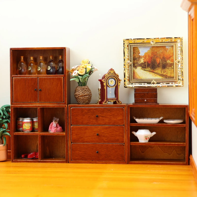 Miniature Four-Piece Solid Wood Cabinet Set — custom doll clothing and miniature accessory