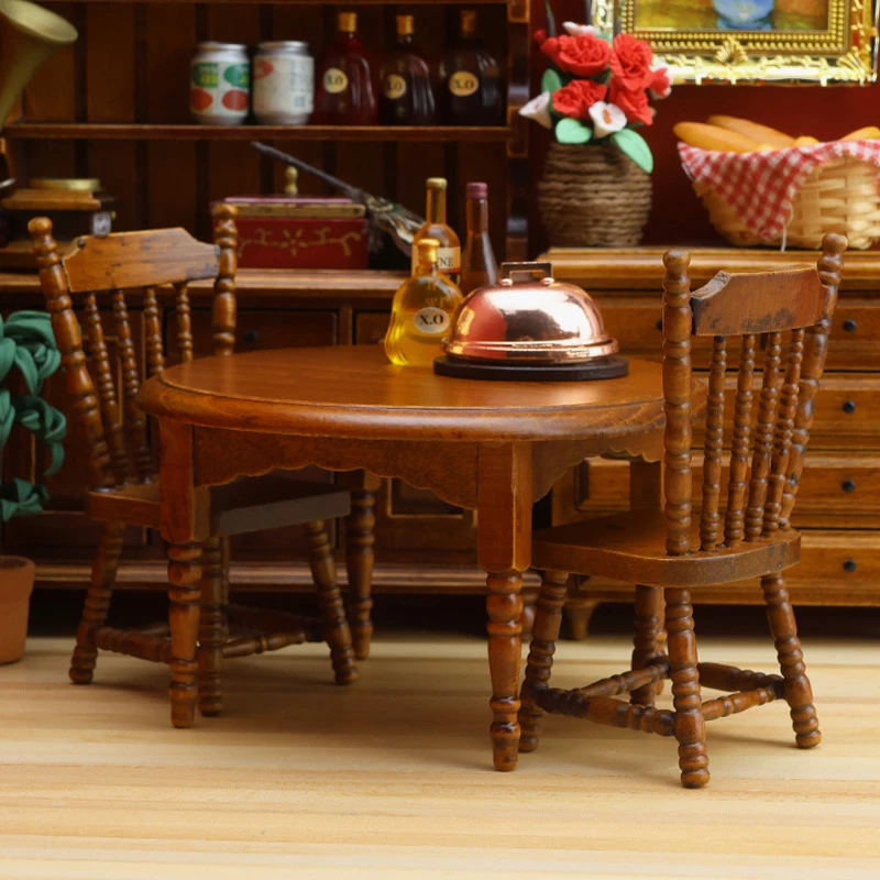Miniature Round Table and Chairs — custom doll clothing and miniature accessory