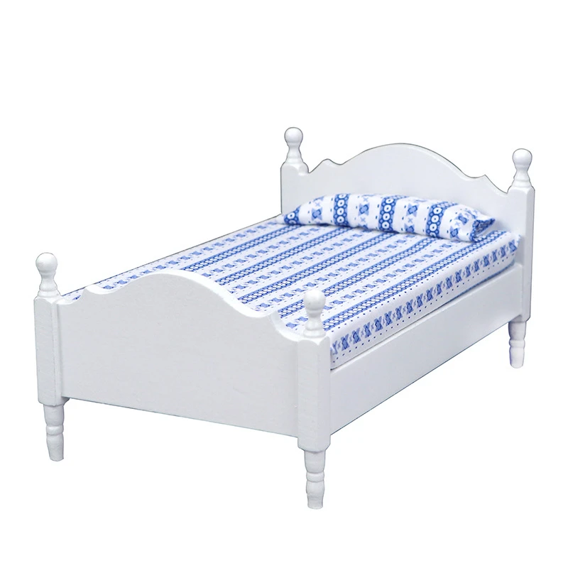 White Miniature Single Doll Bed — custom doll clothing and miniature accessory