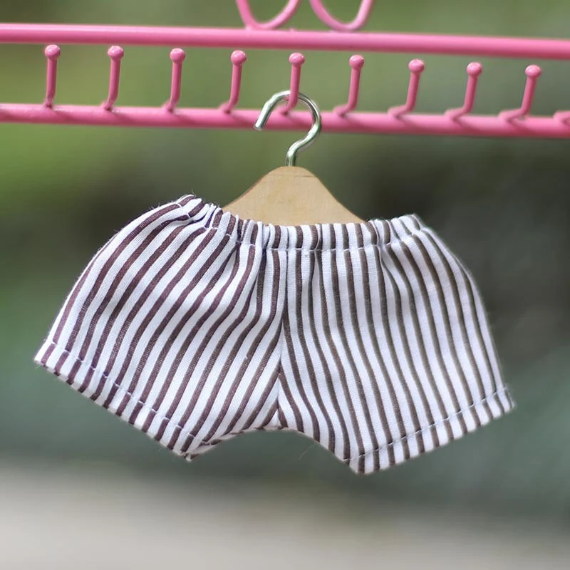 Patterned Elastic Doll Pants — Brown striped elastic-waist pants